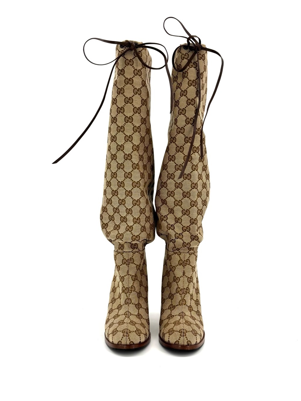 Gucci Lisa GG Monogram Knee High Pull On Heeled Boots 37 - Picture 3 of 8